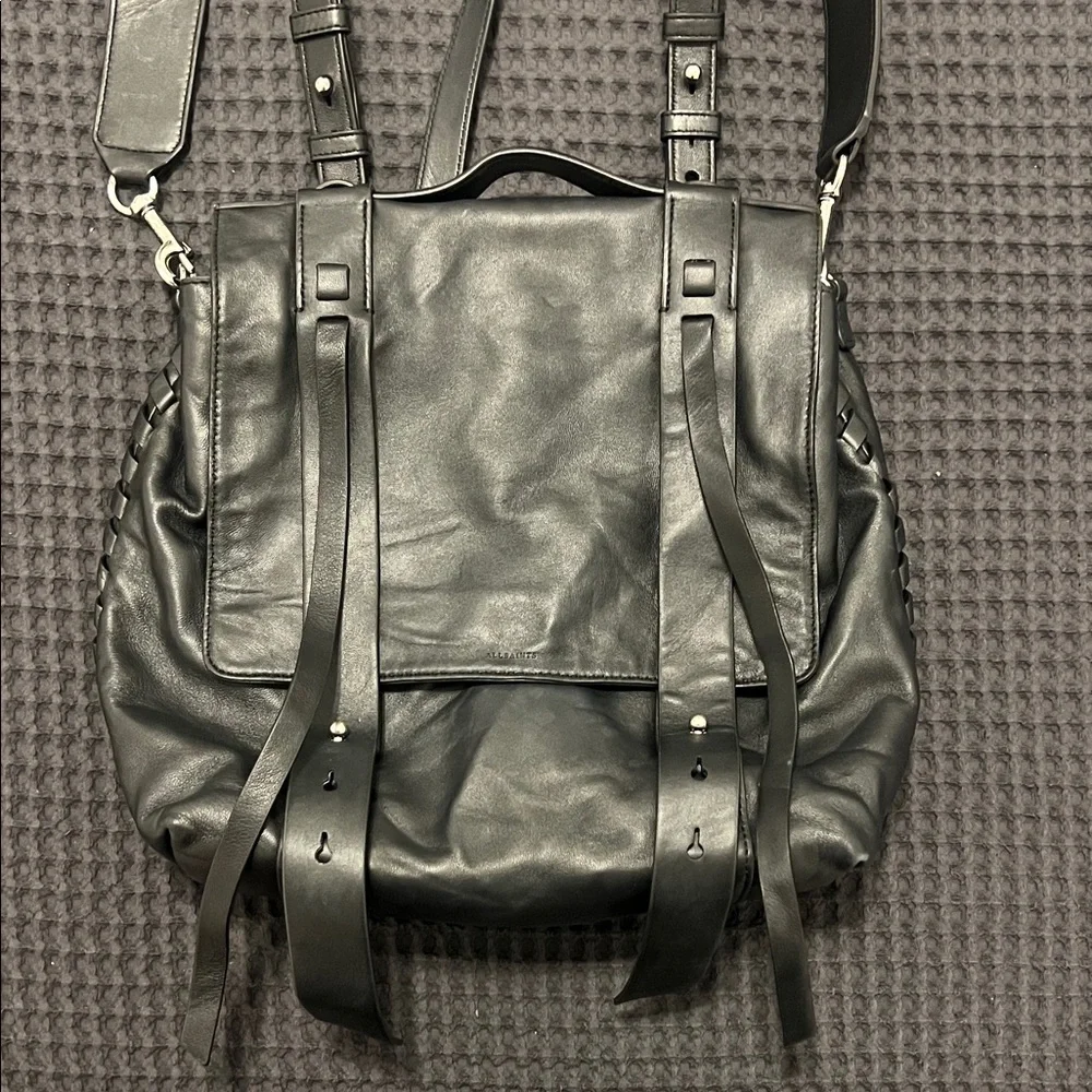 Black Leather Backpack Shoulder Bag - Unbranded